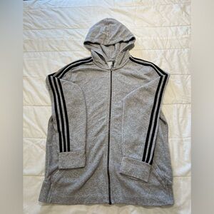 Grey hoodie Adidas XL black strip up sleeves. Zip up. Lightweight.